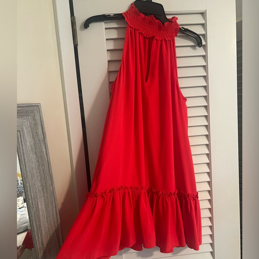 Amanda Uprichard Red Sleeveless High Neck Mini Dress